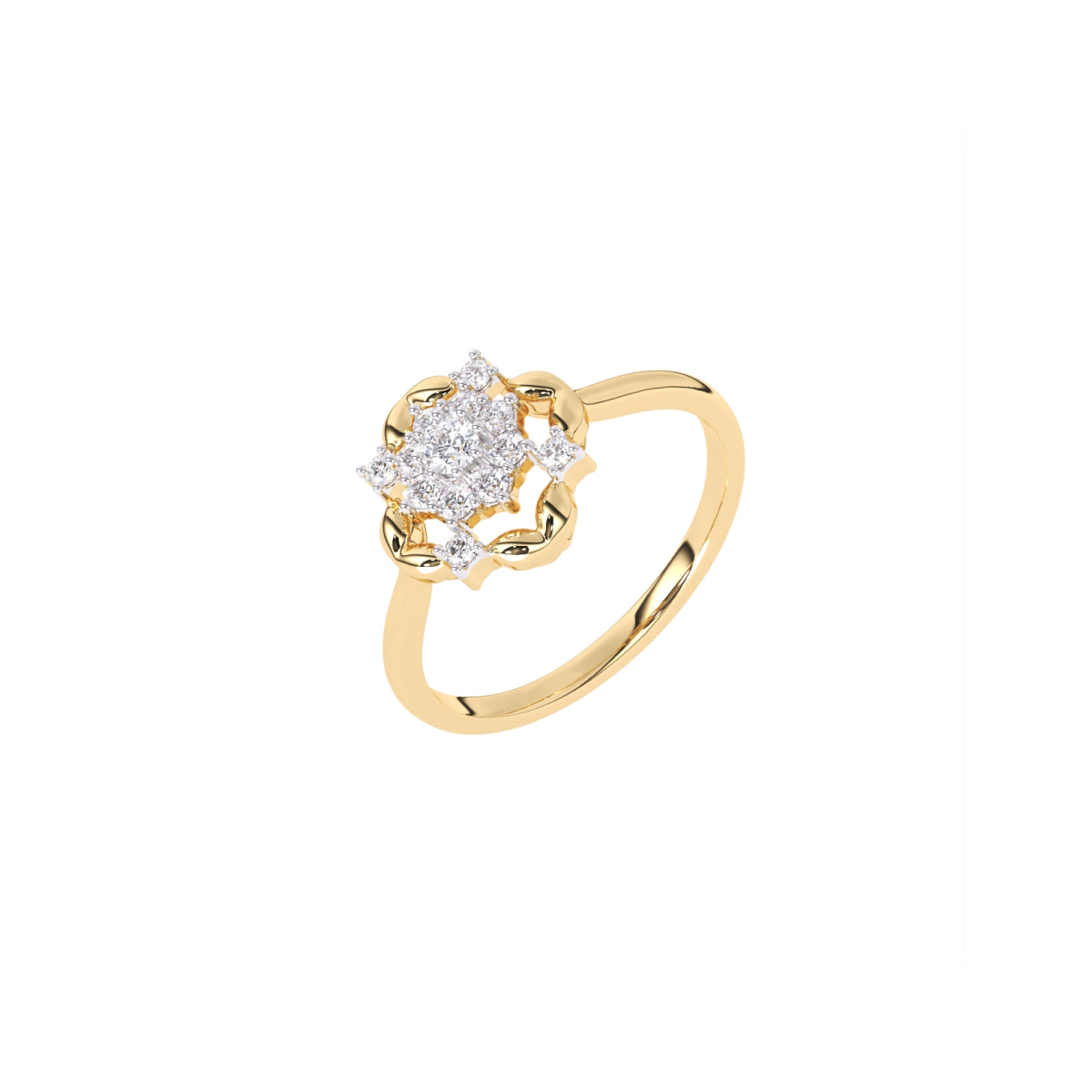 Round Fancy Geometric Pattern 14K Gold Diamond Ring